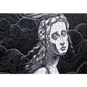 Cakapuzzle Siyah Beyaz Gravür Hüzünlü Bakışlı Kadın 120 Parça Ahşap Puzzle