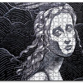 Cakapuzzle Siyah Beyaz Gravür Hüzünlü Bakışlı Kadın Mdf 120 Parça Puzzle