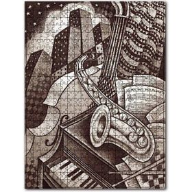 Cakapuzzle Siyah Beyaz Müzik Aletleri Binalar Soyut Resim Görseli 255 Parça Puzzle