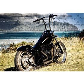 Cakapuzzle Siyah Chopper Motorsiklet Deniz ve Dağlar 120 Parça Ahşap Puzzle