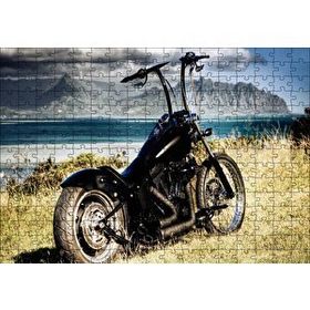 Cakapuzzle Siyah Chopper Motorsiklet Deniz ve Dağlar 120 Parça Ahşap Puzzle