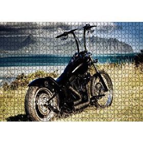 Cakapuzzle Siyah Chopper Motorsiklet Deniz ve Dağlar Mdf 1000 Parça Puzzle