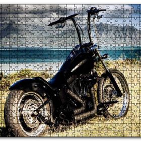 Cakapuzzle Siyah Chopper Motorsiklet Deniz ve Dağlar Mdf 500 Parça Puzzle