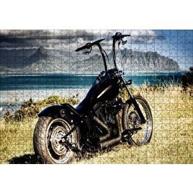 Cakapuzzle Siyah Chopper Motorsiklet Deniz ve Dağlar Mdf 500 Parça Puzzle