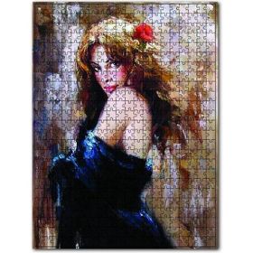 Cakapuzzle Siyah Elbiseli Sarışın Kadın Ahşap 1000 Parça Puzzle