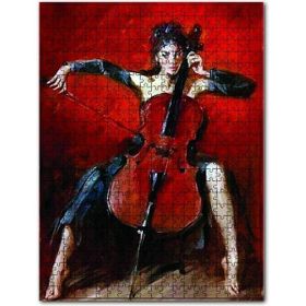 Cakapuzzle Siyah Elbiseli Viyola Çalan Kadın Ahşap 255 Parça Puzzle