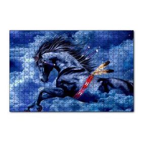 Cakapuzzle Siyah Kızılderili Atı ve Bulutlu Gökler 120 Parça Ahşap Puzzle