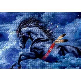 Cakapuzzle Siyah Kızılderili Atı ve Bulutlu Gökler 120 Parça Ahşap Puzzle