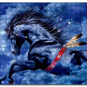 Cakapuzzle Siyah Kızılderili Atı ve Bulutlu Gökler Mdf 120 Parça Puzzle