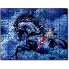 Cakapuzzle Siyah Kızılderili Atı ve Bulutlu Gökler Mdf 120 Parça Puzzle