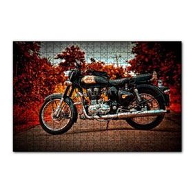 Cakapuzzle Siyah Motorsiklet ve Sonbahar Rengi Ağaçlar 120 Parça Ahşap Puzzle