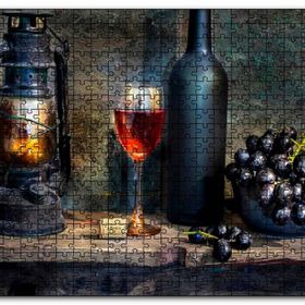 Cakapuzzle Siyah Üzüm Şarap Kadehi Fener Mdf 120 Parça Puzzle