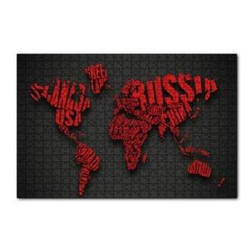 Cakapuzzle Siyah Zemin Kırmızı Dünya Haritası ve Ülke İsimleri 120 Parça Ahşap Puzzle