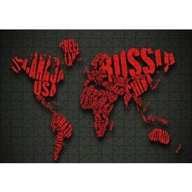 Cakapuzzle Siyah Zemin Kırmızı Dünya Haritası ve Ülke İsimleri 120 Parça Ahşap Puzzle