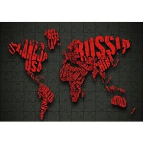 Cakapuzzle Siyah Zemin Kırmızı Dünya Haritası ve Ülke İsimleri 120 Parça Ahşap Puzzle