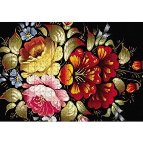 Cakapuzzle Siyah Zeminde Dijital Çizim Renkli Çiçekler 120 Parça Ahşap Puzzle