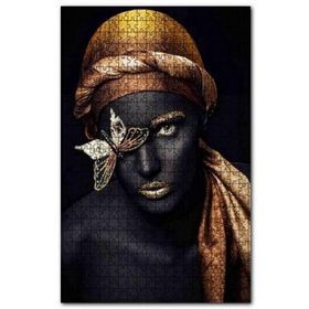 Cakapuzzle Siyahi Kadın Altın Eşarp Makyaj ve Altın Kelebek 120 Parça Puzzle