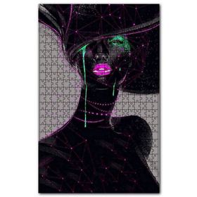 Cakapuzzle Siyahi Kadın ve Neon Makyajı Ahşap 1000 Parça Puzzle