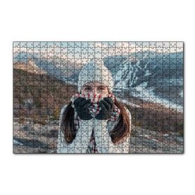 Cakapuzzle Soğuk Dağlar ve Beyaz Bereli Kız 120 Parça Ahşap Puzzle