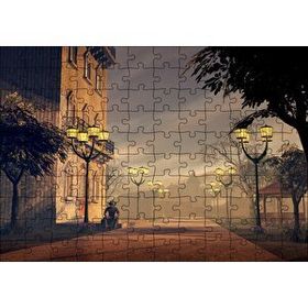 Cakapuzzle Sokak Lambaları Bulutlar ve Şapkalı Adam 120 Parça Ahşap Puzzle