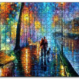 Cakapuzzle Sokak Lambaları Yürüyen Çift ve Köpek Yağlıboya Mdf 1000 Parça Puzzle