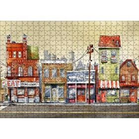 Cakapuzzle Sokakta Binalar ve Dükkanlar Karikatürize 120 Parça Ahşap Puzzle