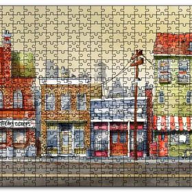 Cakapuzzle Sokakta Binalar ve Dükkanlar Karikatürize Mdf 1000 Parça Puzzle