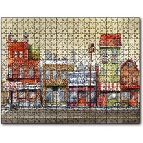 Cakapuzzle Sokakta Binalar ve Dükkanlar Karikatürize Mdf 1000 Parça Puzzle