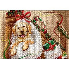 Cakapuzzle Şömineye Asılı Yılbaşı Hediyeleri ve Yavru Köpek 120 Parça Ahşap Puzzle