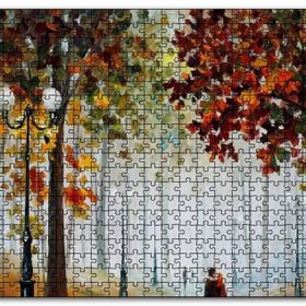 Cakapuzzle Sonbahar Ağaçlar ve Yürüyen Çiftler Yağlıboya Mdf 1000 Parça Puzzle