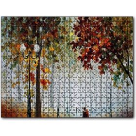 Cakapuzzle Sonbahar Ağaçlar ve Yürüyen Çiftler Yağlıboya Mdf 1000 Parça Puzzle