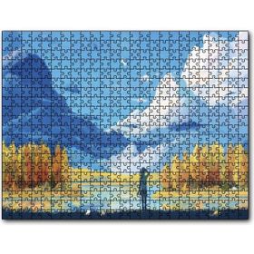 Cakapuzzle Sonbahar Ağaçları Bulutlar Göl ve Kız Yağlıboya Mdf 1000 Parça Puzzle