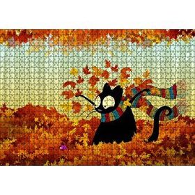Cakapuzzle Sonbahar Atkılı Kara Kedi ve Fare Görseli 1000 Parça Puzzle