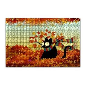 Cakapuzzle Sonbahar Atkılı Kara Kedi Ve Fare Görseli 120 Parça Ahşap Puzzle
