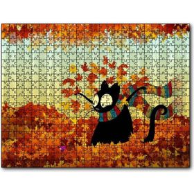 Cakapuzzle Sonbahar Atkılı Kara Kedi ve Fare Görseli 255 Parça Puzzle