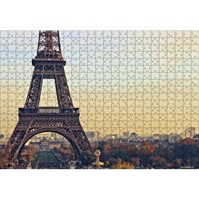 Cakapuzzle Sonbahar Günbatımı Eyfel Kulesi ve Şehir Manzarası 120 Parça Ahşap Puzzle