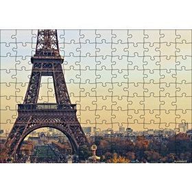 Cakapuzzle Sonbahar Günbatımı Eyfel Kulesi ve Şehir Manzarası 120 Parça Ahşap Puzzle