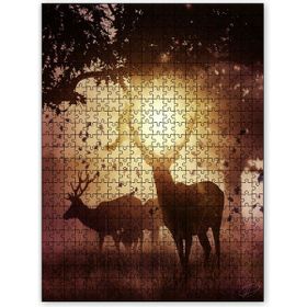 Cakapuzzle Sonbahar Güneş Işınları Geyik Silüetleri Ahşap 500 Parça Puzzle