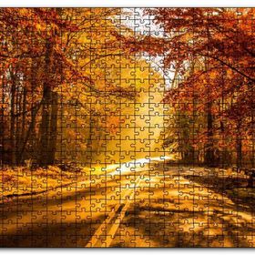 Cakapuzzle Sonbahar Ormandan Geçen Yol ve Güneş Işınları Mdf 1000 Parça Puzzle