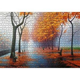 Cakapuzzle Sonbahar Rengi Ağaçlar Sis ve Boş Banklar 120 Parça Ahşap Puzzle