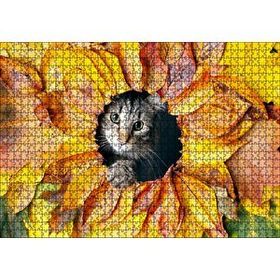 Cakapuzzle Sonbahar Rengi Yapraklar Arasındaki Kedi 120 Parça Ahşap Puzzle