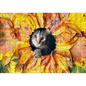 Cakapuzzle Sonbahar Rengi Yapraklar Arasındaki Kedi 120 Parça Ahşap Puzzle