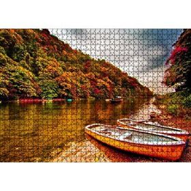 Cakapuzzle Sonbahar Renklerinde Orman ve Nehirde Kayıklar Mdf 1000 Parça Puzzle