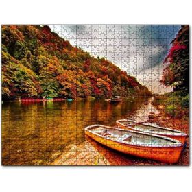 Cakapuzzle Sonbahar Renklerinde Orman ve Nehirde Kayıklar Mdf 120 Parça Puzzle