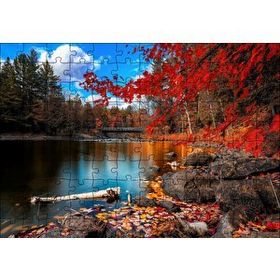 Cakapuzzle Sonbaharda Göl ve Yapraklar 120 Parça Ahşap Puzzle