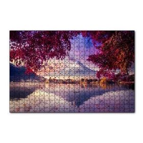 Cakapuzzle Sonbaharda Göldeki Kayık ve Karlı Zirve 120 Parça Ahşap Puzzle