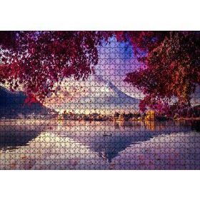Cakapuzzle Sonbaharda Göldeki Kayık ve Karlı Zirve 120 Parça Ahşap Puzzle