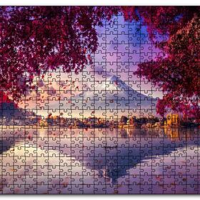 Cakapuzzle Sonbaharda Göldeki Kayık ve Karlı Zirve Mdf 1000 Parça Puzzle