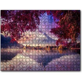Cakapuzzle Sonbaharda Göldeki Kayık ve Karlı Zirve Mdf 120 Parça Puzzle