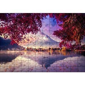 Cakapuzzle Sonbaharda Göldeki Kayık ve Karlı Zirve Mdf 120 Parça Puzzle